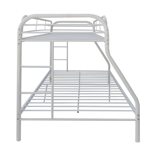 homeroots bed & bath White Twin Over Full Contemporary Metal Bunk Bed 