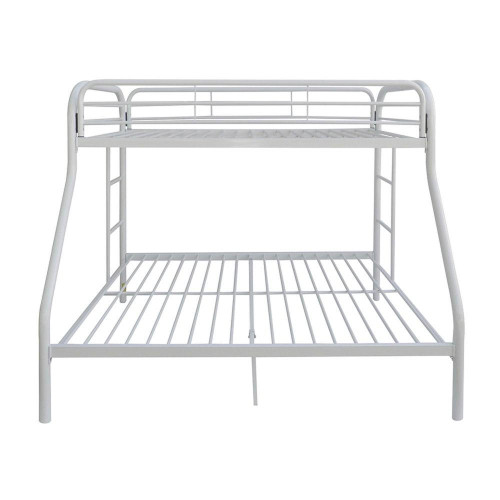homeroots bed & bath White Twin Over Full Contemporary Metal Bunk Bed 