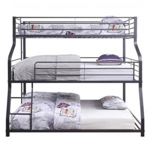 homeroots beddings 62" X 83" X 74" Gunmetal Metal Triple Bunk Bed  Twinfullqueen 