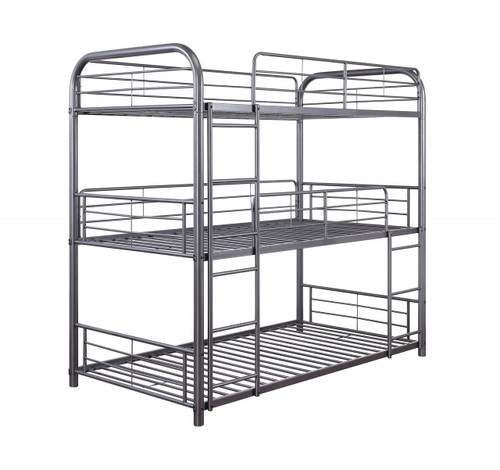 homeroots bed & bath 42" X 79" X 74" Gunmetal Metal Triple Bunk Bed - Twin 