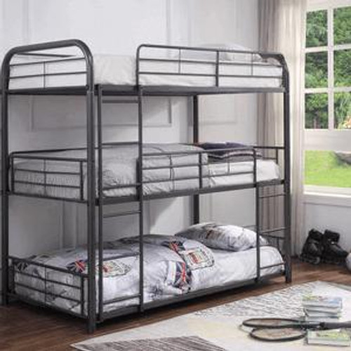 homeroots bed & bath 42" X 79" X 74" Gunmetal Metal Triple Bunk Bed - Twin 