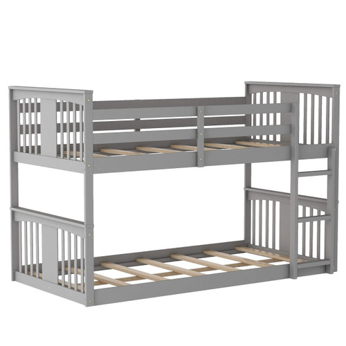homeroots bed & bath Gray Classic Twin Over Twin Bunk Bed with Ladder 