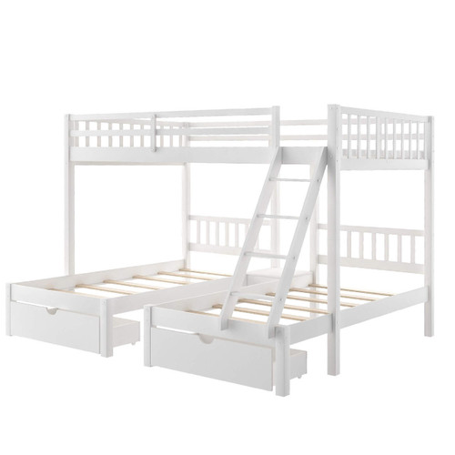 homeroots bed & bath White Full Over Double Twin Triple Bunk Beds with Drawers 