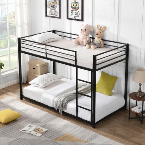 homeroots bed & bath Black Twin Over Twin Metal Low Bunk Bed 