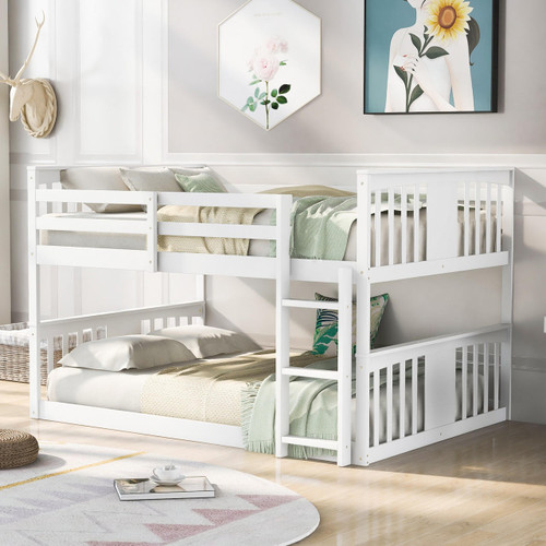 homeroots bed & bath White Classic Full Over Full Bunk Bed with Ladder 