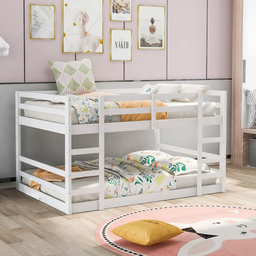 homeroots bed & bath Pastel White Full Over Full Dual Ladder Bunk Bed 