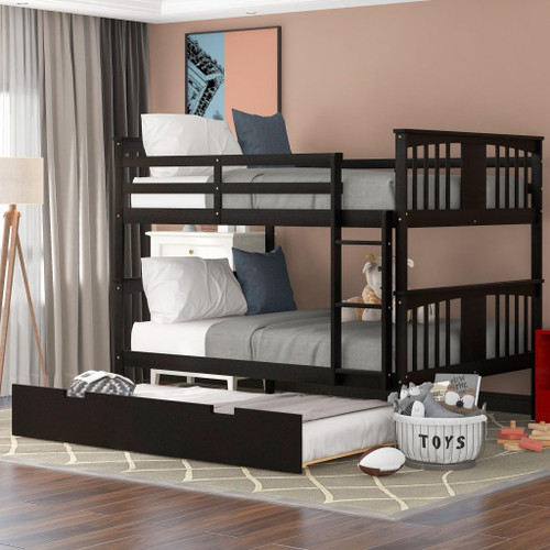 homeroots bed & bath Brown Double Full Size Over Twin Trundle Bunk Bed 