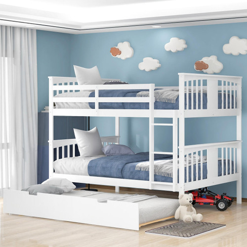 homeroots bed & bath White Double Full Size Over Twin Trundle Bunk Bed 
