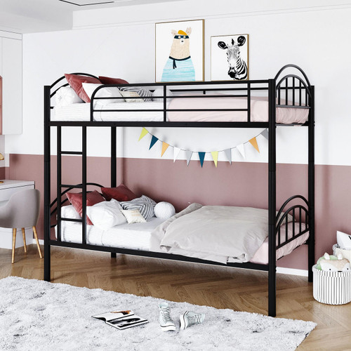 homeroots bed & bath Black Modern Classic Twin Over Twin Metal Bunk Bed 