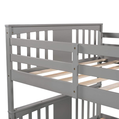 homeroots bed & bath Modern Gray Full Over Full Bunk Bed with Two Drawers 