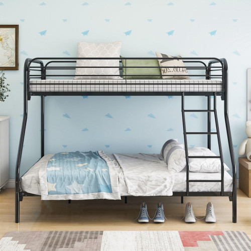 homeroots bed & bath Black Heavy Duty Twin Over Full Metal Bunk Bed 