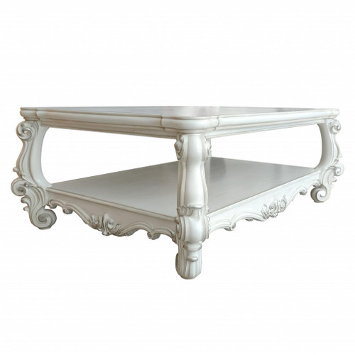 homeroots living room 57" Antiqued White Rectangular Coffee Table With Shelf  homeroots living room 57" Antiqued White Rectangular Coffee Table With Shelf