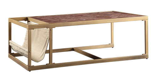 homeroots living room 51" Brass And Retro Brown Leather Rectangular Coffee Table  homeroots living room 51" Brass And Retro Brown Leather Rectangular Coffee Table