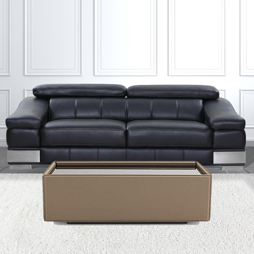 homeroots living room 44" Beige And Black Faux Leather and Glass Rectangular Coffee Table  homeroots living room 44" Beige And Black Faux Leather and Glass Rectangular Coffee Table
