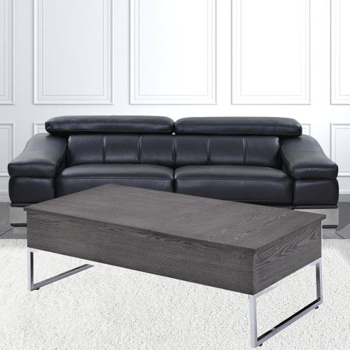 homeroots living room 47" Chrome And Gray Oak Rectangular Lift Top Coffee Table  homeroots living room 47" Chrome And Gray Oak Rectangular Lift Top Coffee Table