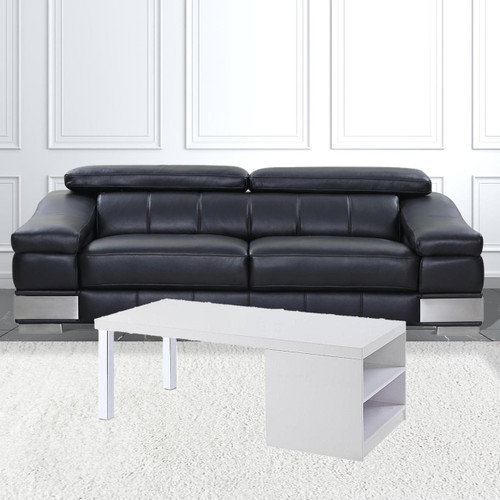 homeroots living room 47" Chrome And White Rectangular Coffee Table With Shelf  homeroots living room 47" Chrome And White Rectangular Coffee Table With Shelf