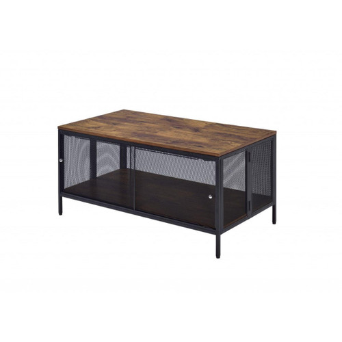 homeroots living room 41" Black And Antique Oak Rectangular Coffee Table With Shelf  homeroots living room 41" Black And Antique Oak Rectangular Coffee Table With Shelf