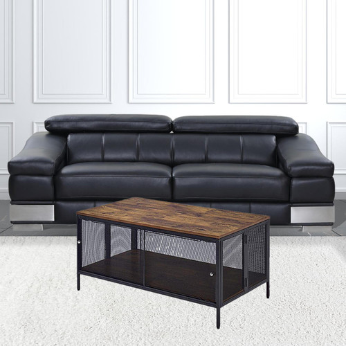 homeroots living room 41" Black And Antique Oak Rectangular Coffee Table With Shelf  homeroots living room 41" Black And Antique Oak Rectangular Coffee Table With Shelf