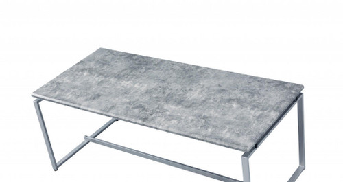 homeroots living room 47" Silver And Faux Concrete Pvc Veneer Rectangular Coffee Table  homeroots living room 47" Silver And Faux Concrete Pvc Veneer Rectangular Coffee Table