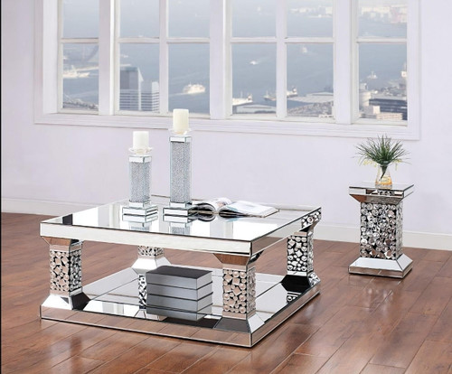 homeroots living room 40" Silver Mirrored Square Mirrored Coffee Table  homeroots living room 40" Silver Mirrored Square Mirrored Coffee Table