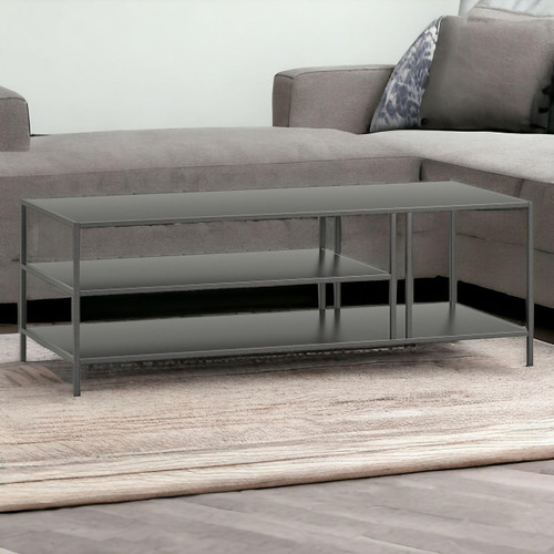 homeroots living room 48" Gray Steel Rectangular Coffee Table With Two Shelves  homeroots living room 48" Gray Steel Rectangular Coffee Table With Two Shelves