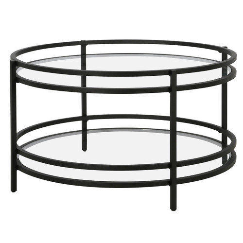 homeroots living room 32" Black and Glass Round Coffee Table With Shelf  homeroots living room 32" Black and Glass Round Coffee Table With Shelf