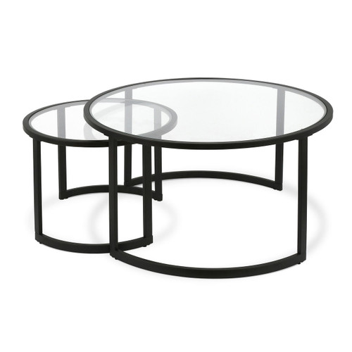 homeroots living room Set Of Two 36" Black Glass Round Nested Coffee Tables  homeroots living room Set Of Two 36" Black Glass Round Nested Coffee Tables