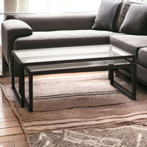 homeroots living room Set Of Two 46" Black Glass Rectangular Nested Coffee Tables  homeroots living room Set Of Two 46" Black Glass Rectangular Nested Coffee Tables