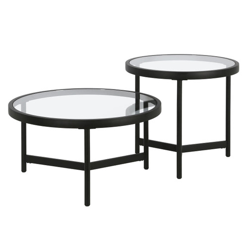 homeroots living room Set Of Two 30" Black Glass Round Nested Coffee Tables  homeroots living room Set Of Two 30" Black Glass Round Nested Coffee Tables