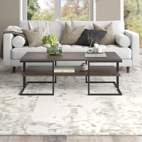 homeroots living room 45" Black and Brown Rectangular Coffee Table With Shelf  homeroots living room 45" Black and Brown Rectangular Coffee Table With Shelf