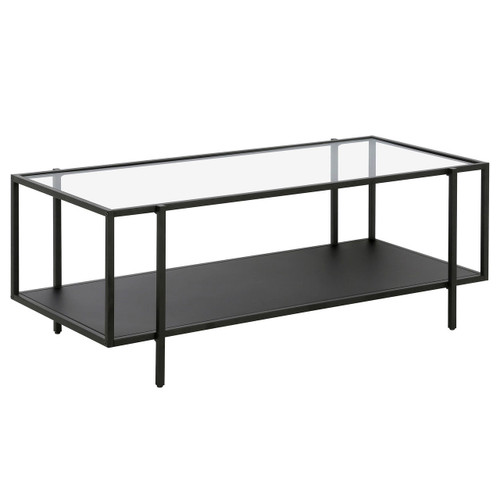 homeroots living room 45" Black And Clear Glass Rectangular Coffee Table With Shelf  homeroots living room 45" Black And Clear Glass Rectangular Coffee Table With Shelf