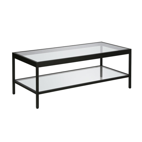 homeroots living room 45" Black and Glass Rectangular Coffee Table With Shelf  homeroots living room 45" Black and Glass Rectangular Coffee Table With Shelf