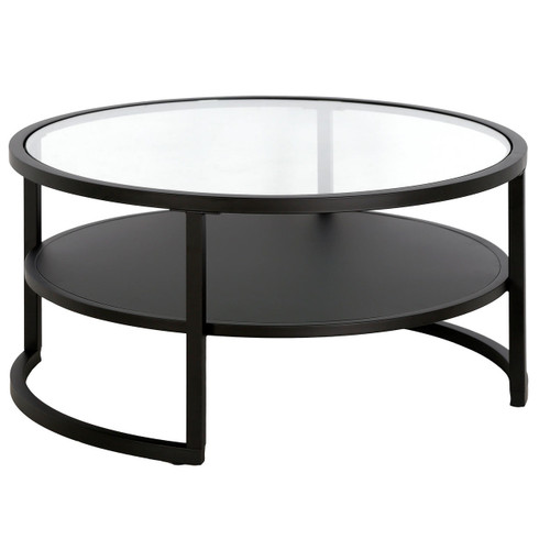 homeroots living room 34" Black and Glass Round Coffee Table With Shelf  homeroots living room 34" Black and Glass Round Coffee Table With Shelf
