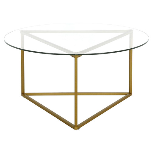 homeroots living room 35" Gold and Glass Round Coffee Table  homeroots living room 35" Gold and Glass Round Coffee Table