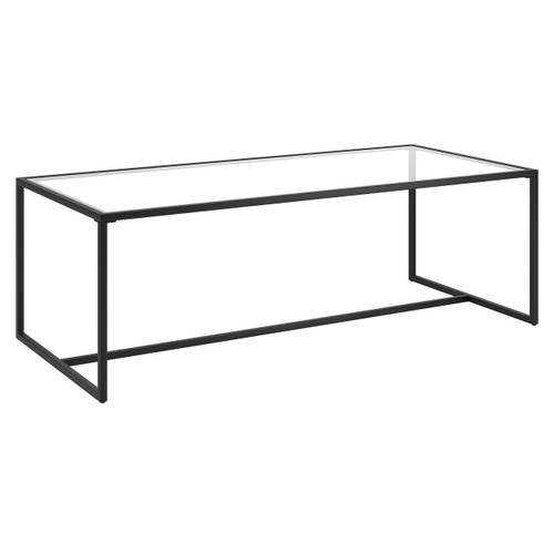 homeroots living room 47" Black and Glass Rectangular Sled Base Coffee Table  homeroots living room 47" Black and Glass Rectangular Sled Base Coffee Table