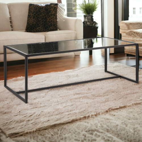 homeroots living room 47" Black and Glass Rectangular Sled Base Coffee Table  homeroots living room 47" Black and Glass Rectangular Sled Base Coffee Table