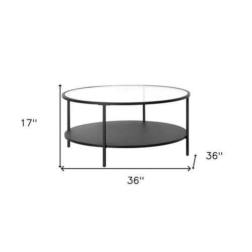 homeroots living room 36" Black Glass Round Coffee Table With Shelf  homeroots living room 36" Black Glass Round Coffee Table With Shelf