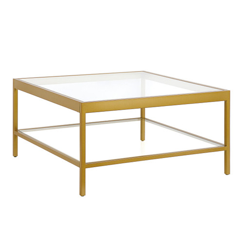 homeroots living room 32" Gold Glass Square Coffee Table With Shelf  homeroots living room 32" Gold Glass Square Coffee Table With Shelf