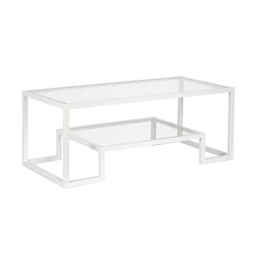 homeroots living room 45" White Glass Rectangular Coffee Table With Shelf  homeroots living room 45" White Glass Rectangular Coffee Table With Shelf