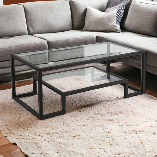 homeroots living room 45" Black Glass Rectangular Coffee Table With Shelf - CP-HMEROOTS-520964  homeroots living room 45" Black Glass Rectangular Coffee Table With Shelf - CP-HMEROOTS-520964