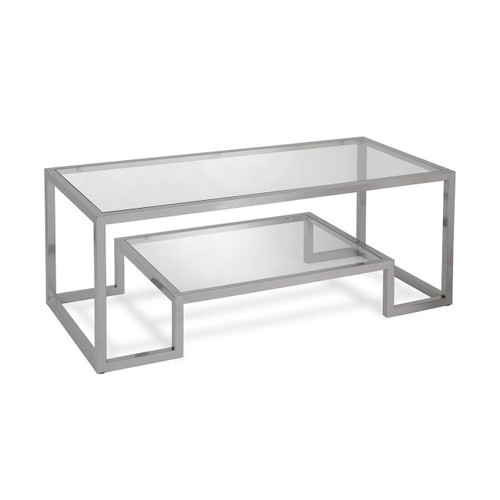 homeroots living room 45" Silver Glass Rectangular Coffee Table With Shelf  homeroots living room 45" Silver Glass Rectangular Coffee Table With Shelf