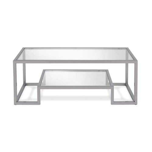 homeroots living room 45" Silver Glass Rectangular Coffee Table With Shelf  homeroots living room 45" Silver Glass Rectangular Coffee Table With Shelf