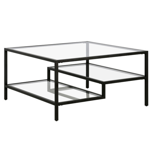 homeroots living room 32" Black Glass Square Coffee Table With Two Shelves  homeroots living room 32" Black Glass Square Coffee Table With Two Shelves