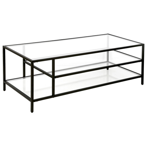 homeroots living room 46" Black Glass Rectangular Coffee Table With Two Shelves  homeroots living room 46" Black Glass Rectangular Coffee Table With Two Shelves