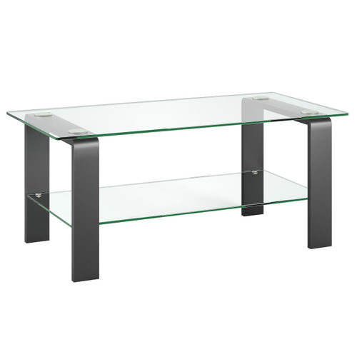 homeroots living room 40" Gray Glass Rectangular Coffee Table With Shelf  homeroots living room 40" Gray Glass Rectangular Coffee Table With Shelf