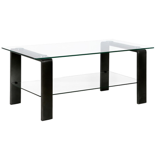homeroots living room 40" Black Glass Rectangular Coffee Table With Shelf  homeroots living room 40" Black Glass Rectangular Coffee Table With Shelf