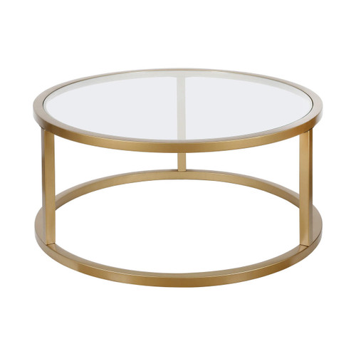 homeroots living room 35" Gold Glass Round Coffee Table  homeroots living room 35" Gold Glass Round Coffee Table