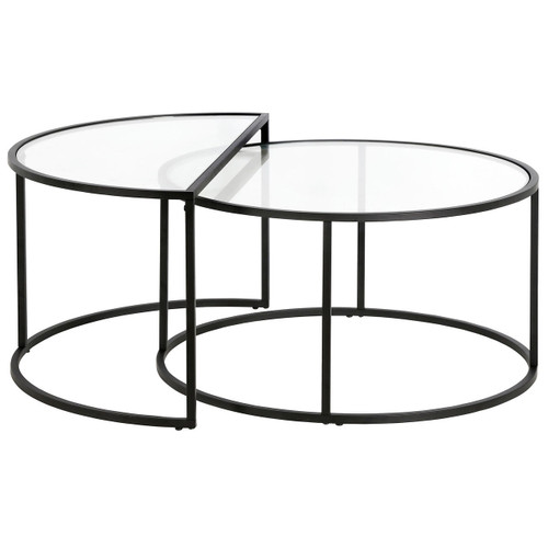 homeroots living room Set Of Two 33" Black Glass Half-Circle Nested Coffee Tables  homeroots living room Set Of Two 33" Black Glass Half-Circle Nested Coffee Tables
