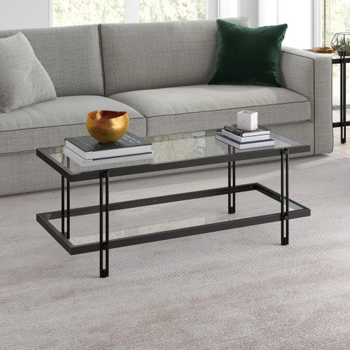 homeroots living room 45" Black Glass Rectangular Coffee Table With Shelf - CP-HMEROOTS-521022  homeroots living room 45" Black Glass Rectangular Coffee Table With Shelf - CP-HMEROOTS-521022
