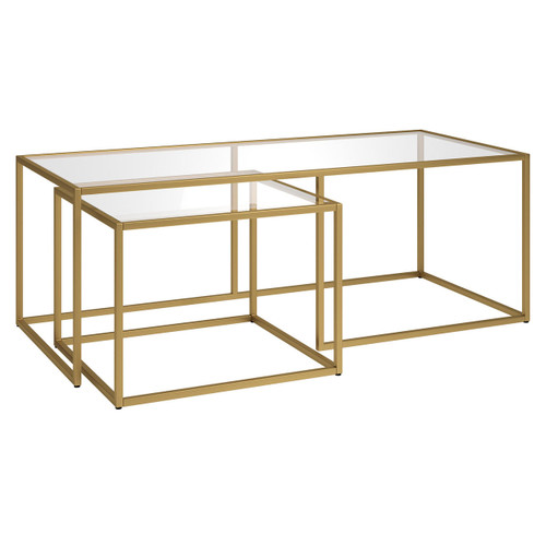homeroots living room Set Of Two 50" Gold Glass Rectangular Nested Coffee Tables  homeroots living room Set Of Two 50" Gold Glass Rectangular Nested Coffee Tables